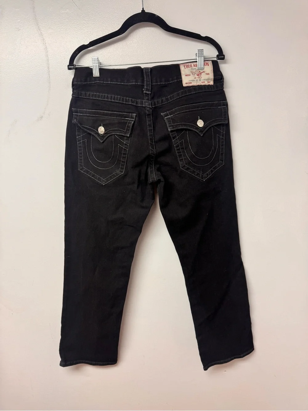 True Religion Ricky Relaxed Straight Jeans Men’s 32 Black Contrast Stitch B2